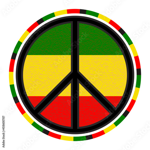 Pacific Symbol on Rastaman Flag Background. Vector Round Emblem.