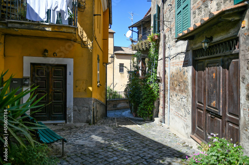 Fototapeta Naklejka Na Ścianę i Meble -  A narrow street in Nemi, a medieval town overlooking a lake in the province of Rome, Italy.