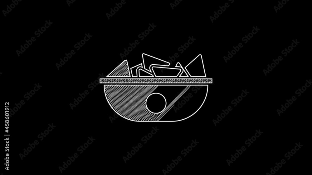 White line Nachos in plate icon isolated on black background. Tortilla chips or nachos tortillas. Traditional mexican fast food menu. 4K Video motion graphic animation White line Nachos in plate icon isolated on black background. Tortilla chips or nachos tortillas. Traditional mexican fast food menu. 4K Video motion graphic animation