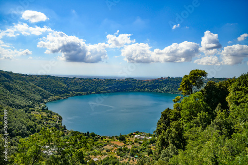 View of Lake Nemi, a small town in the province of Rome, Italy.