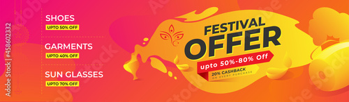 Durga Puja Offer Banner, Festival Offer Banner Design Template Illustration