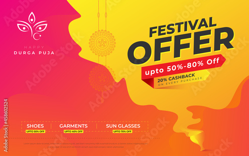 Durga Puja Offer Background Template, Festival Offer Background Design Layout Template