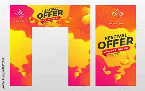 Durga Puja Offer Banner, Festival Offer Banner Design Template Illustration