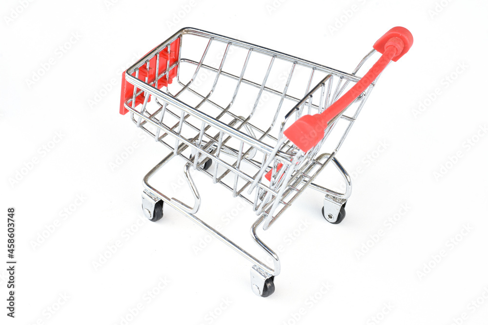 grocery cart from a supermarket on a white background.