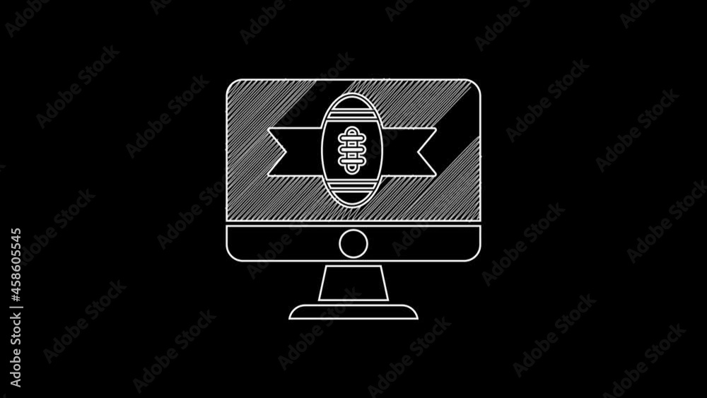 White line American football on tv program icon isolated on black background. 4K Video motion graphic animation White line American football on tv program icon isolated on black background. 4K Video motion graphic animation