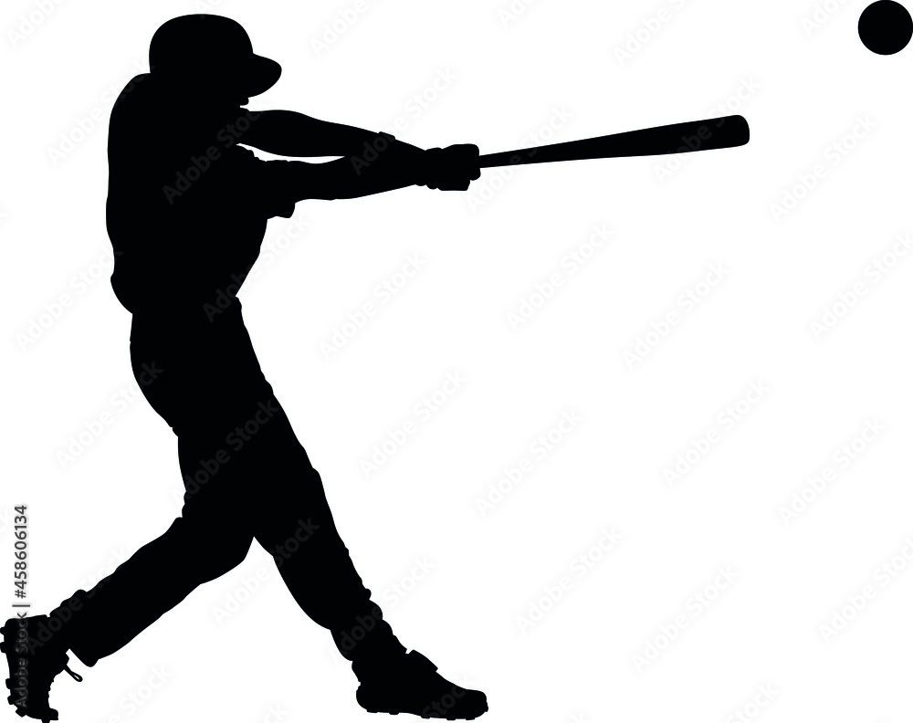 baseball game batter player, also known as batsman - batman in motion to hit a pitcher's ball with the bat when teeing off. detailed realistic silhouette