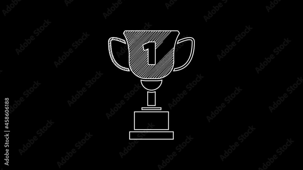 White line Award cup icon isolated on black background. Winner trophy symbol. Championship or competition trophy. Sports achievement sign. 4K Video motion graphic animation White line Award cup icon isolated on black background. Winner trophy symbol. Championship or competition trophy. Sports achievement sign. 4K Video motion graphic animation