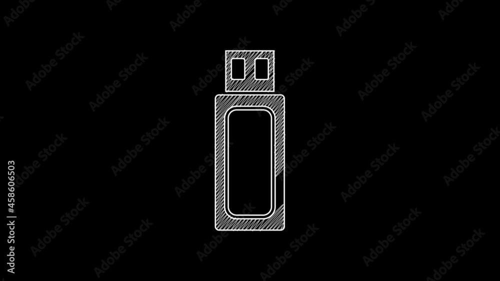 White line USB flash drive icon isolated on black background. 4K Video motion graphic animation White line USB flash drive icon isolated on black background. 4K Video motion graphic animation