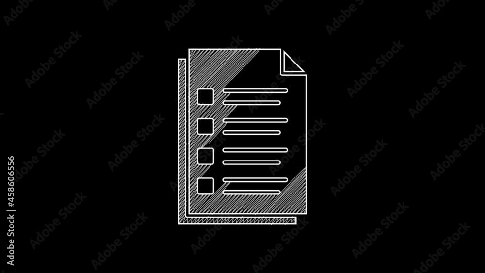 White line File document icon isolated on black background. Checklist icon. Business concept. 4K Video motion graphic animation White line File document icon isolated on black background. Checklist icon. Business concept. 4K Video motion graphic animation