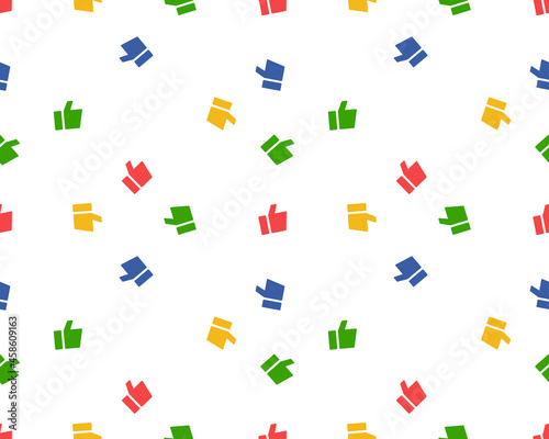 Seamless pattern made of flat thumbs up symbols. Colourful background. Abstract networks concept for social media banners