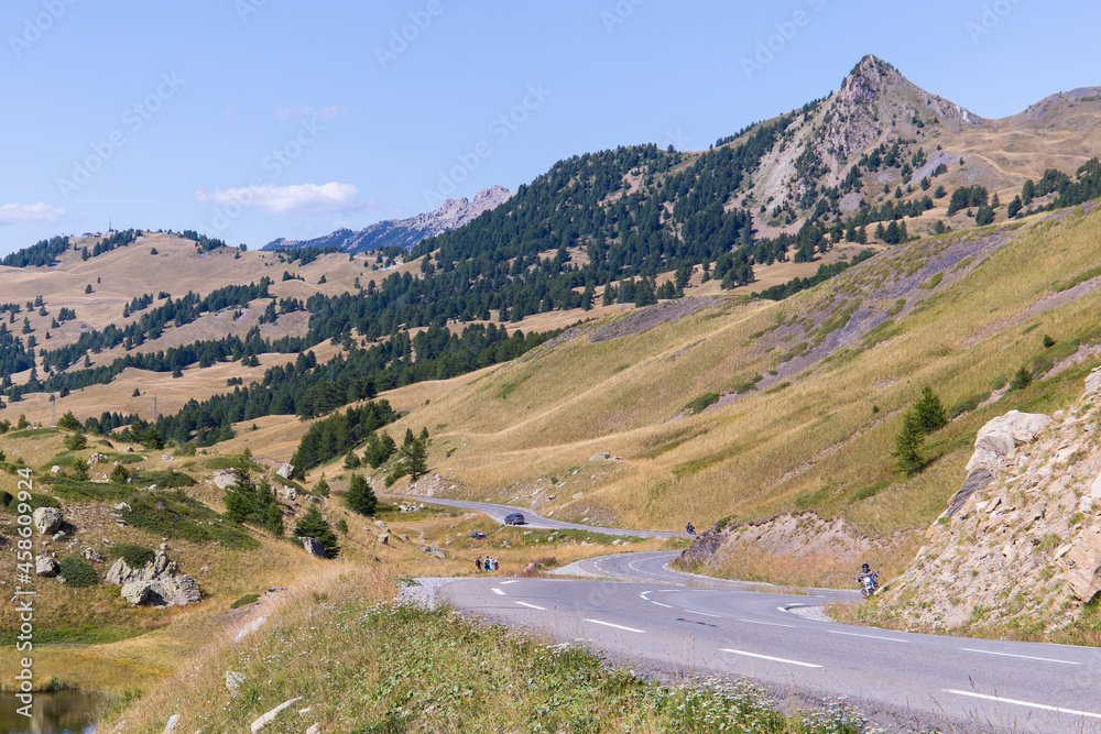 Mountain pass road Col de Varsd as part of the Route des Grandes Alpes in the french alps