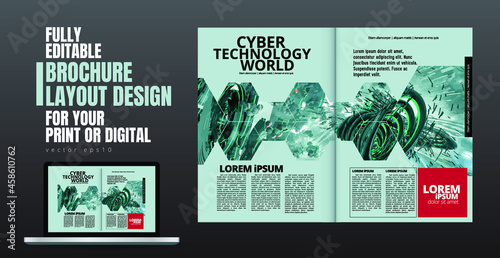 Brochure, ebook or presentation mockup with technology subject ready for use, vector illustration easy to editable
