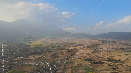 Landscape of village in rural area of Shangri-La county, Yunnan province, China (aerial photography) photo