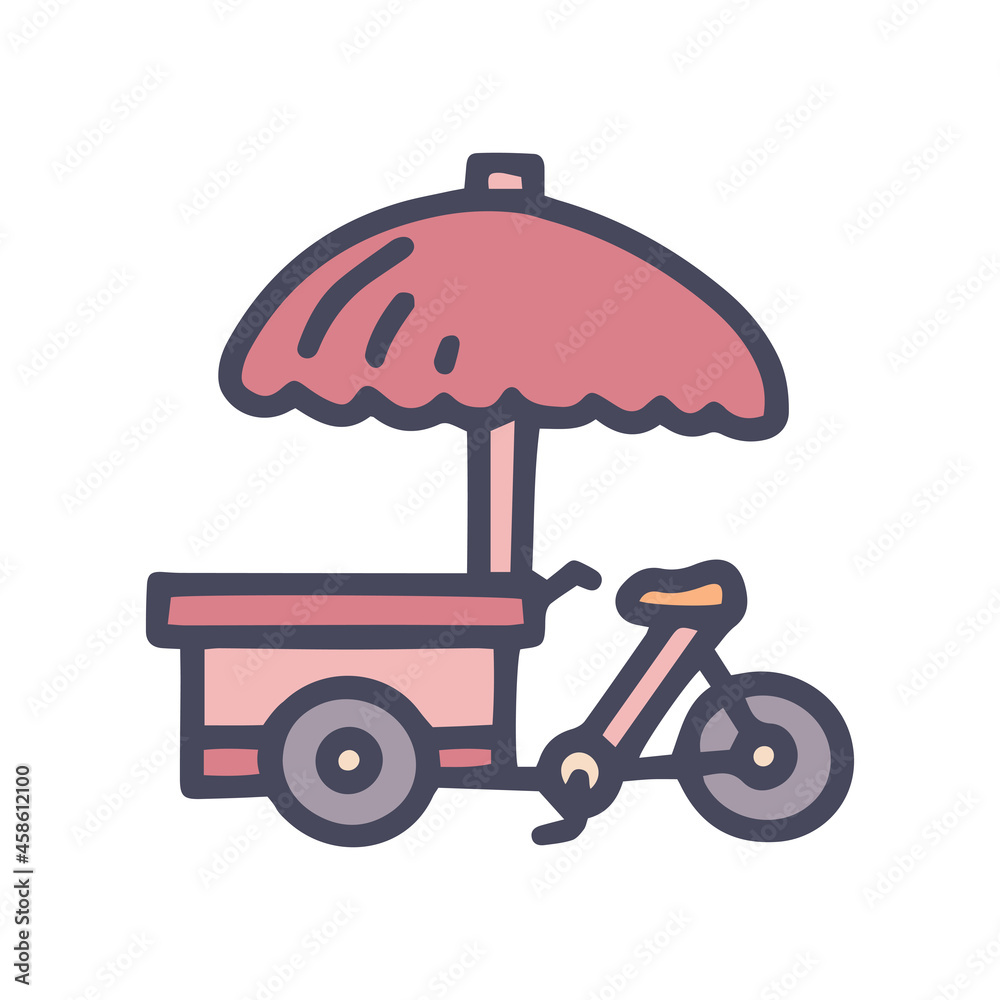 tricycle food cart color vector doodle simple icon