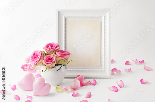 pink rose flowers and photo frame mockup
