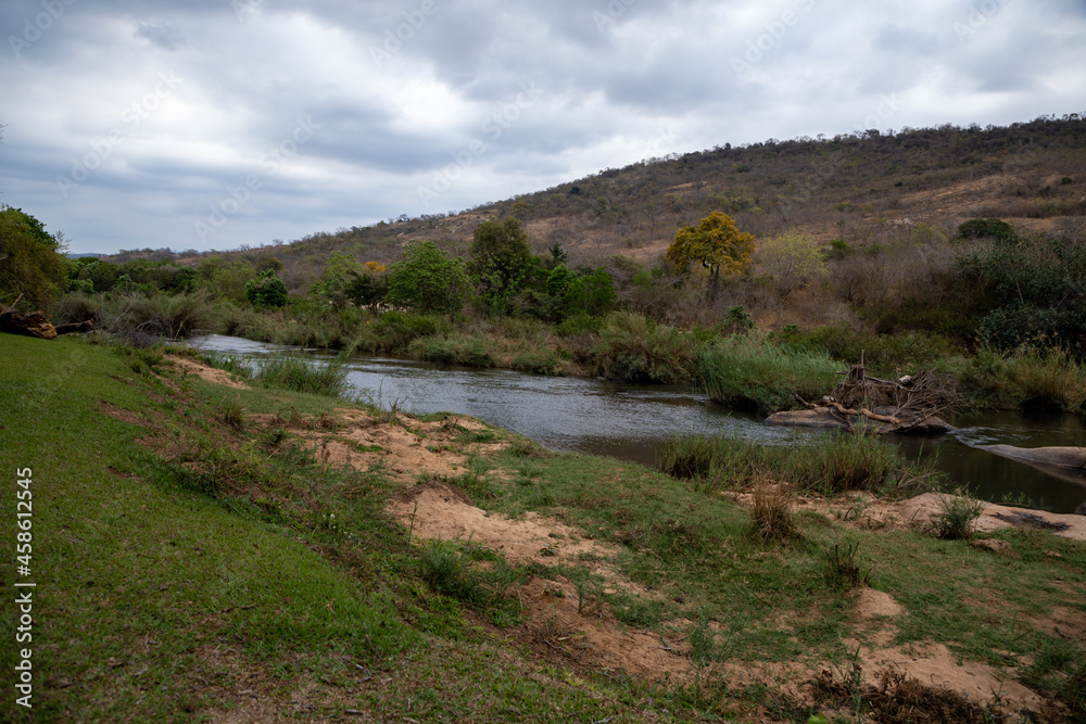 Landscape with river and mountains in Africa