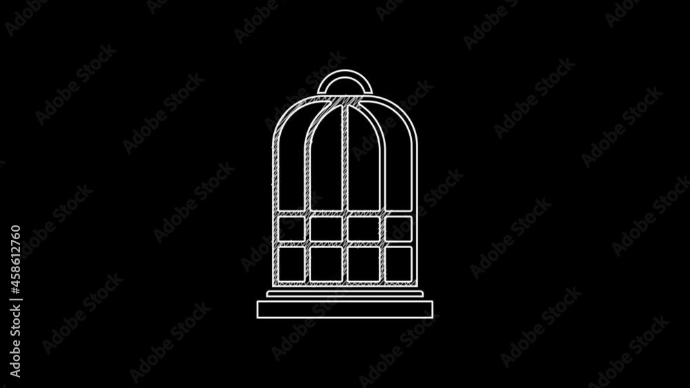 White line Cage for birds icon isolated on black background. 4K Video motion graphic animation White line Cage for birds icon isolated on black background. 4K Video motion graphic animation