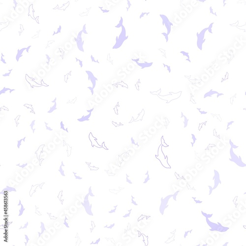 Light Purple vector seamless template with dolphins.