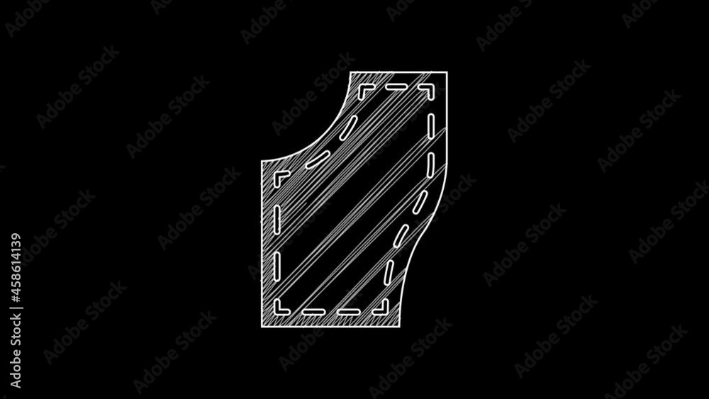 White line Sewing Pattern icon isolated on black background. Markings for sewing. 4K Video motion graphic animation White line Sewing Pattern icon isolated on black background. Markings for sewing. 4K Video motion graphic animation