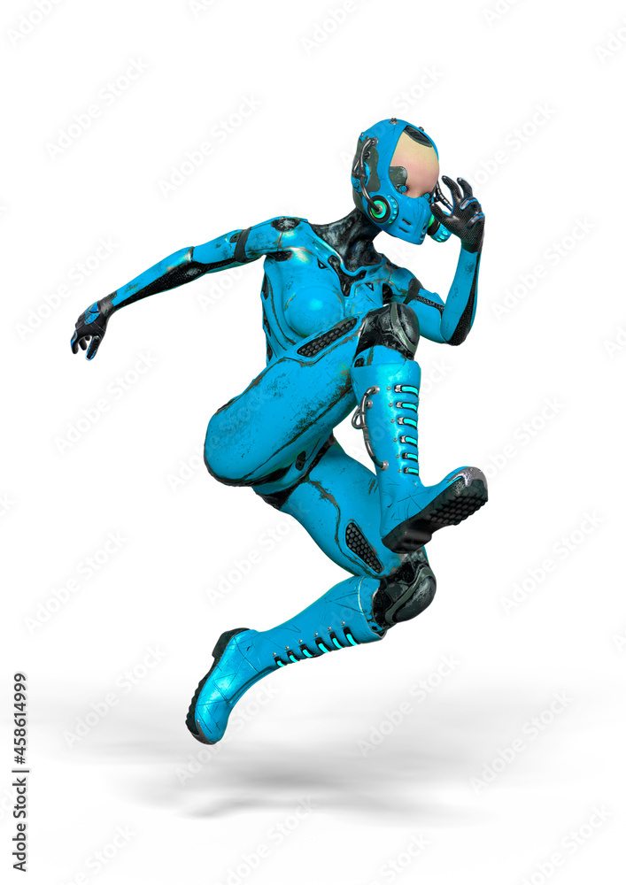 super gynoid is jumping in action super gynoid is jumping in action
