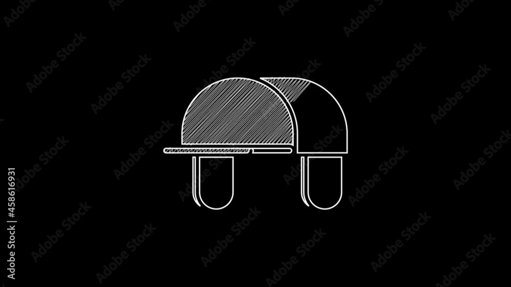 White line Hunter hat icon isolated on black background. Plaid winter hat. 4K Video motion graphic animation