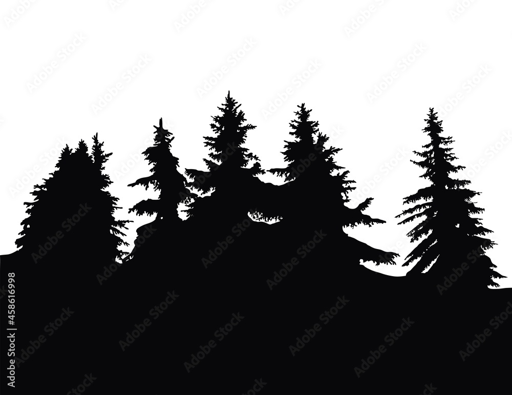Background with evergreen forest silhouettes Background with evergreen forest silhouettes