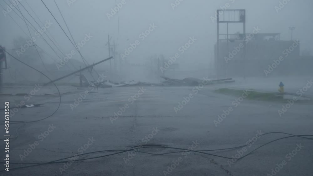 Hurricane Ida Ravages Houma, LA USA As A Category 4 Storm On August 29, 2021