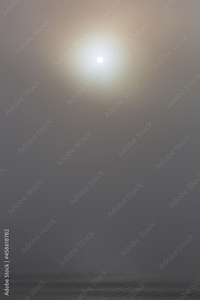 Clouds of thick fresh fog over the calm water surface of the river Clouds of thick fresh fog over the calm water surface of the river