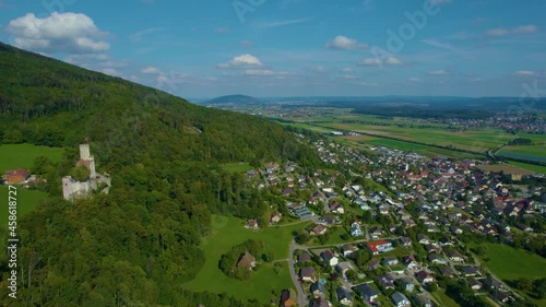 Aerial view around the city Oensingen in Switzerland on a cloudy day in autumn. photo