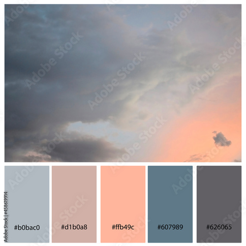 Designer Color Palette inspired by natural skyscape. Design pack with photograph and swatches with hex codes references. photo