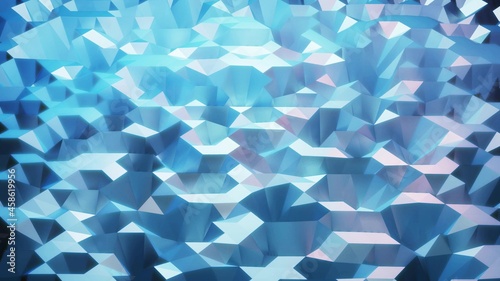 stylish blue creative abstract low poly background. Abstract waves on glossy surface. Simple minimalistic geometric bg. 3d render