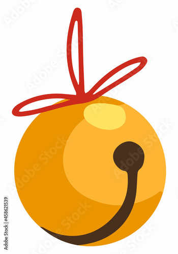 Jingle bell, sleigh bell. Colored cartoon doodle of Christmas bell. Hand drawn vector illustration. Single drawing isolated on white. Element for winter holidays design, print, sticker, card, decor.