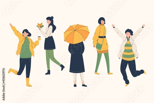 people wearing autumn clothes vector design illustration