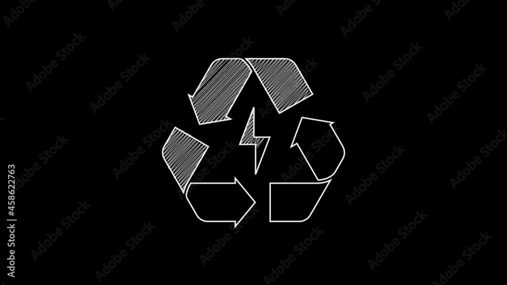 White line Battery with recycle symbol line icon isolated on black background. Battery with recycling symbol - renewable energy concept. 4K Video motion graphic animation White line Battery with recycle symbol line icon isolated on black background. Battery with recycling symbol - renewable energy concept. 4K Video motion graphic animation
