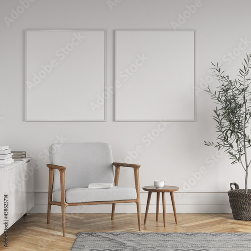 mockup, frame, white, decor, interior, blank picture, wall, interior, mock up, living room design, scandinavian style, interior, artwork. Home staging and minimalism concept © Albert Galerie