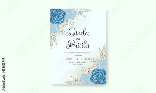 Elegant hand drawing watercolor floral invitation card with soft flowers and leaves 