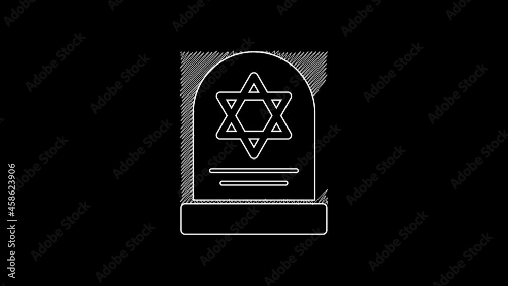 White line Tombstone with star of david icon isolated on black background. Jewish grave stone. Gravestone icon. 4K Video motion graphic animation White line Tombstone with star of david icon isolated on black background. Jewish grave stone. Gravestone icon. 4K Video motion graphic animation
