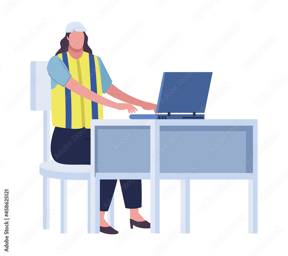female production worker in desk