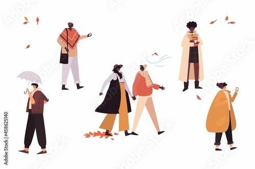 people wearing autumn clothes vector design illustration