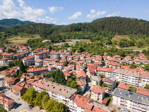 Aerial view of center of town of Troyan, Bulgaria © Stoyan Haytov