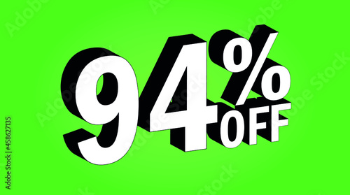 Sale tag 94 percent off - 3D and green - for promotion offers and discounts.