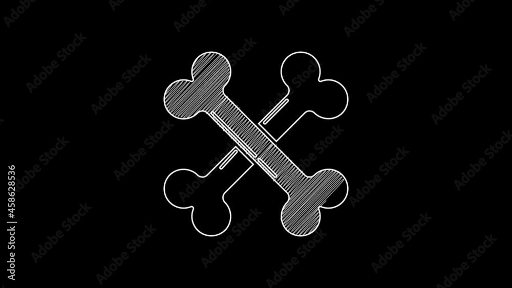 White line Crossed bones icon isolated on black background. Pets food symbol. Happy Halloween party. 4K Video motion graphic animation White line Crossed bones icon isolated on black background. Pets food symbol. Happy Halloween party. 4K Video motion graphic animation
