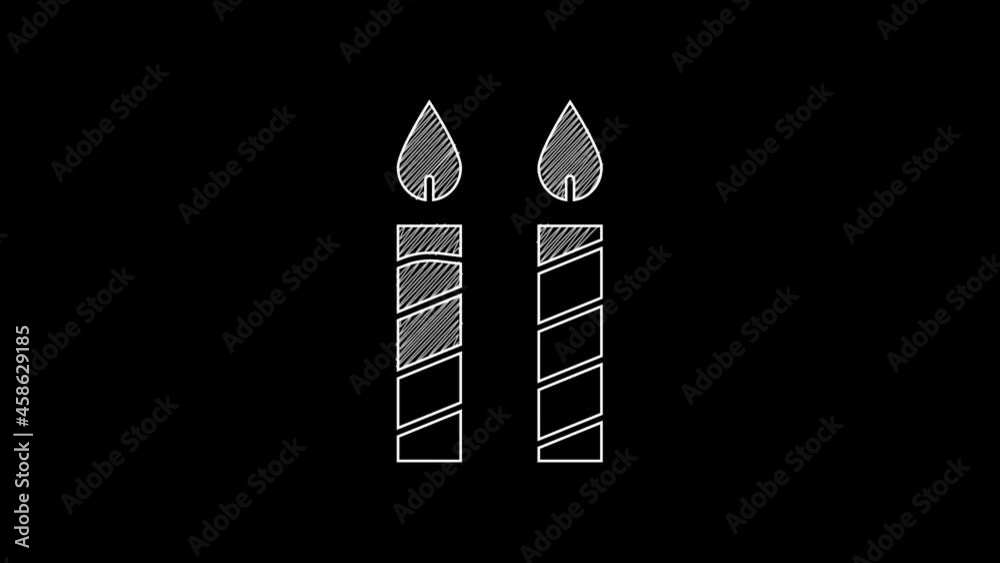 White line Birthday cake candles icon isolated on black background. 4K Video motion graphic animation White line Birthday cake candles icon isolated on black background. 4K Video motion graphic animation