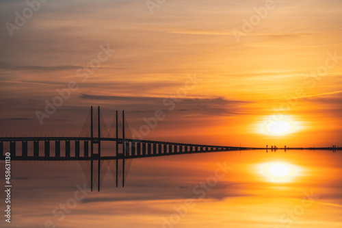 The Oresund Bridge is a combined motorway and railway bridge between Sweden and Denmark (Malmo and Copenhagen). Selective focus.