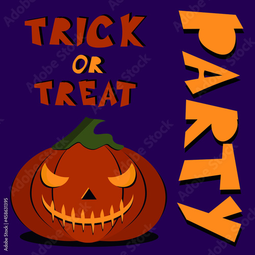 Invite for the halloween trick or treat party with spoky pumpkin