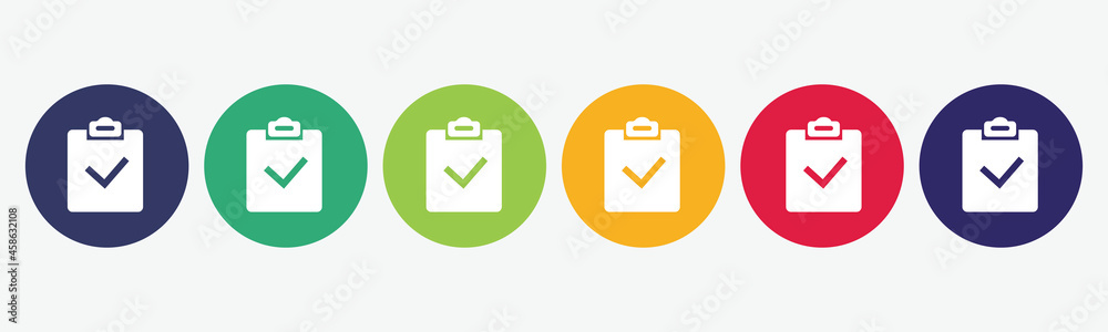 6 circles set with checklist icon in different colors. Vector illustration. 6 circles set with checklist icon in different colors. Vector illustration.