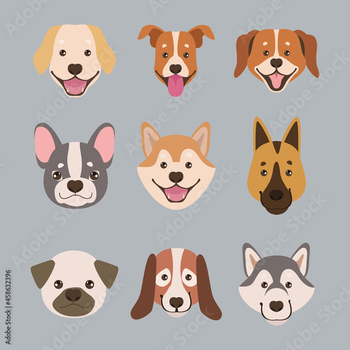 nine dogs head mascots