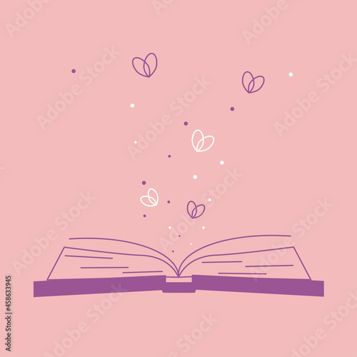 Illustration of spiritual session. Set of magic items, magic book about love, romantic sentiment, state of soul. Vector drawing in outline style for design of tarot cards, social networks, groups.
