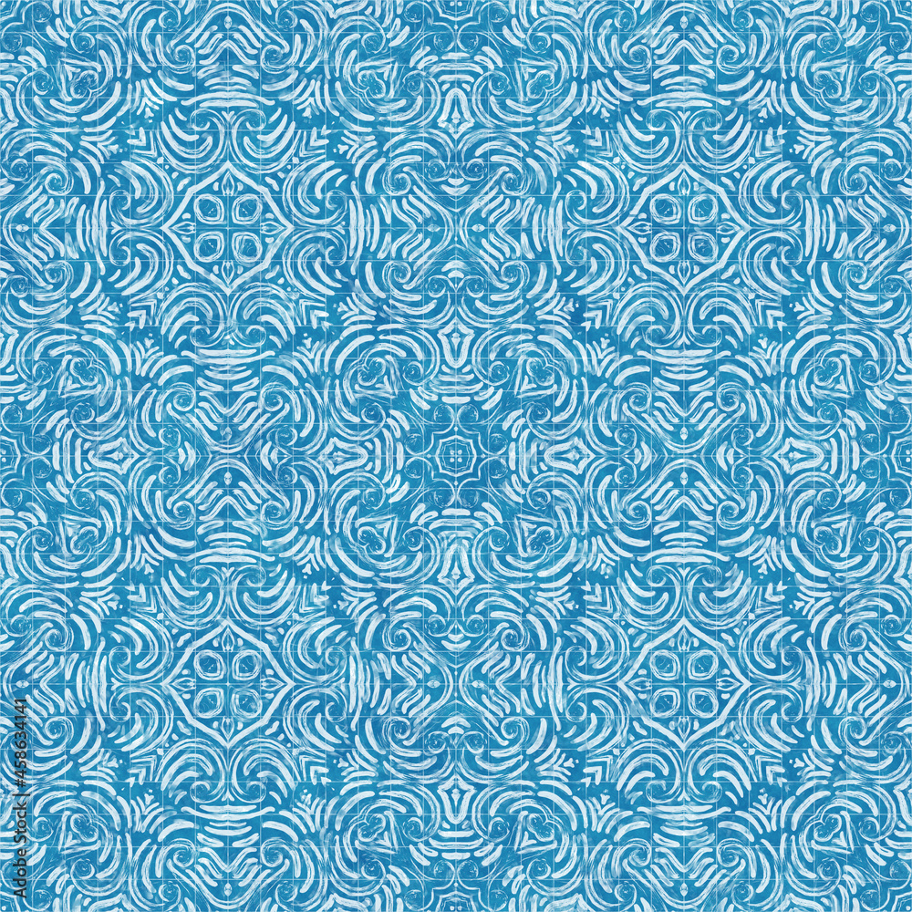 Naklejka premium Seamless bright blue blueprint pattern for textile and print. High quality illustration. Technical engineering blue-print draft design. Graphic motif for background, wallpaper, or surface design print