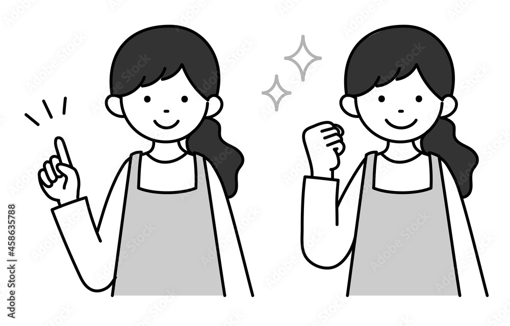 モノクロイラスト 主婦の表情セット2 モノクロイラスト 主婦の表情セット2